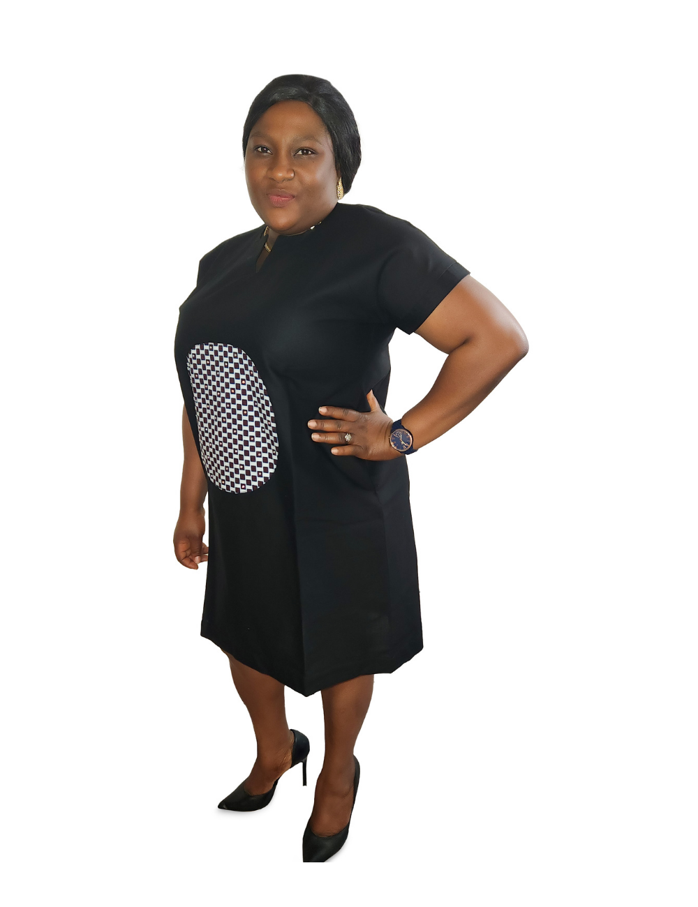 Mide Short Dress with Africa Print Details