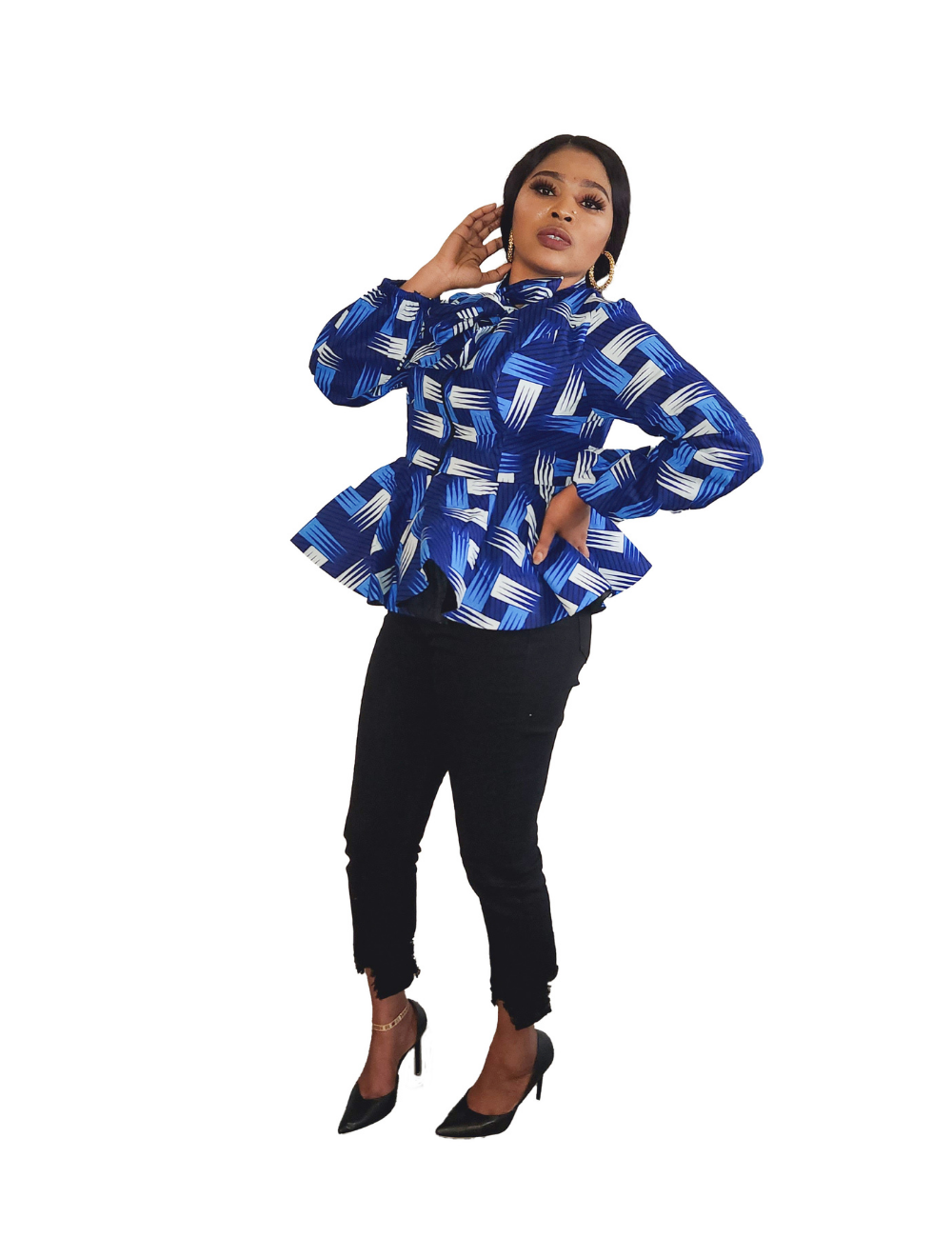 Shade Ankara Front Zipper Peplum Top